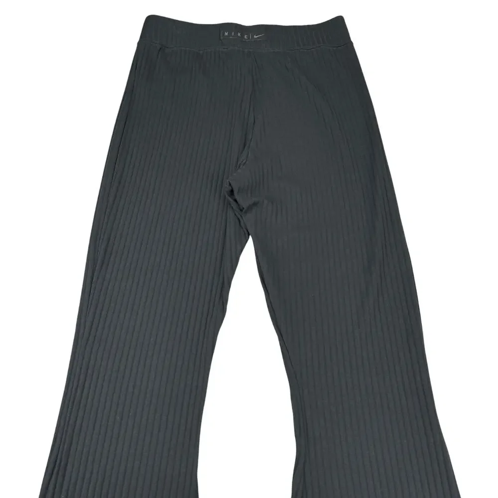 NIKE Women's High Waisted Ribbed Flare Leg Jersey Pants In Black Size Small - Picture 6 of 7